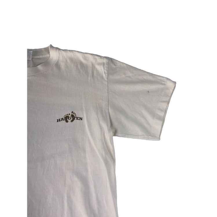 Mens Vintage Hang Ten White Double Footprint Shield Back Graphic Tee SIZE L