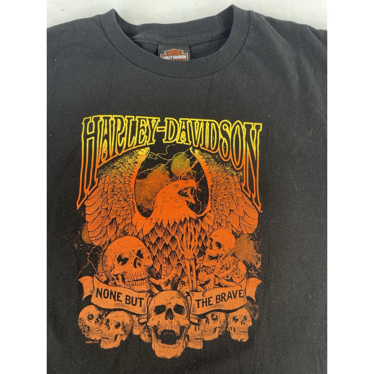 Mens Harley Davidson “None But The Brave” Skull Graphic Tee Black Size Xl