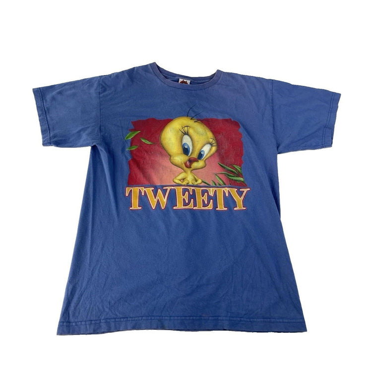 Men’s Vintage Looney Tunes Blue Tweety Bird Graphic T Shirt Size Large