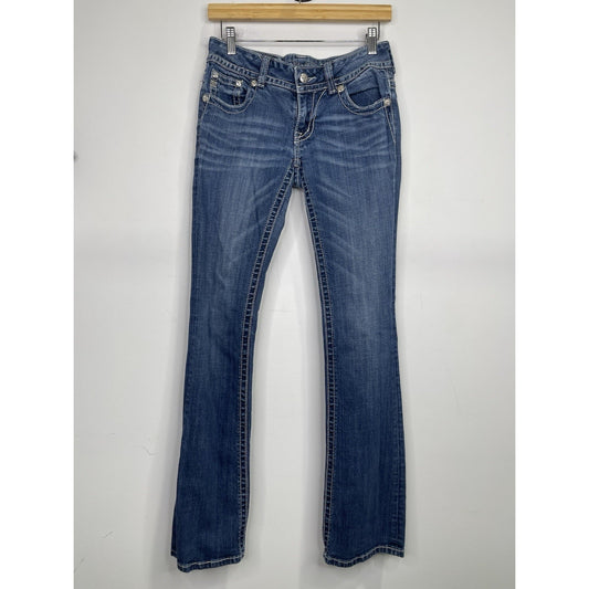 Women’s Y2K Blue Miss Me Jeans Signature Bootcut Rhinestone Pockets 27x33.5
