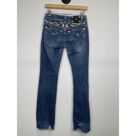 Women’s Y2K Blue Miss Me Jeans Signature Bootcut Rhinestone Pockets 27x33.5