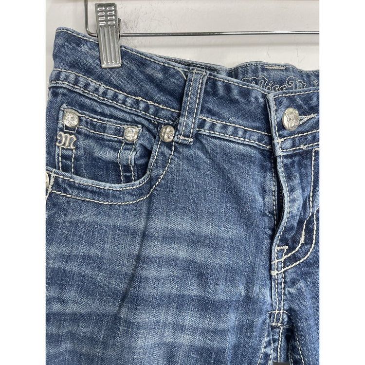Women’s Y2K Blue Miss Me Jeans Signature Bootcut Rhinestone Pockets 27x33.5