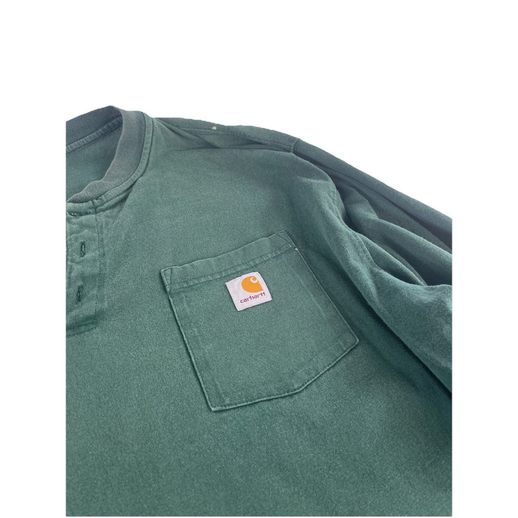 Mens Carhartt Green Long Sleeve Henley Pocket Shirt Size 2XL Original Fit