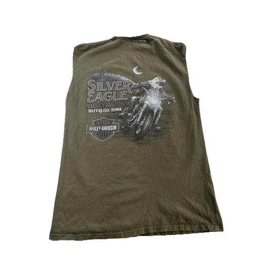 Mens Harley Davidson Sage Green Sleeve Less Shirt Size M