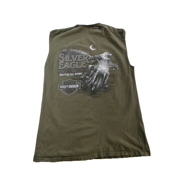 Mens Harley Davidson Sage Green Sleeve Less Shirt Size M