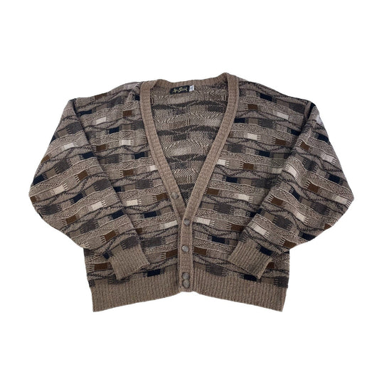 Mens Vintage Alan Stuart Cardigan Sweater Abstract Earth Tone Pattern Size XL