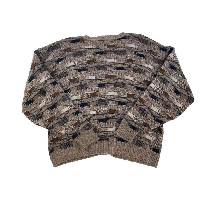 Mens Vintage Alan Stuart Cardigan Sweater Abstract Earth Tone Pattern Size XL