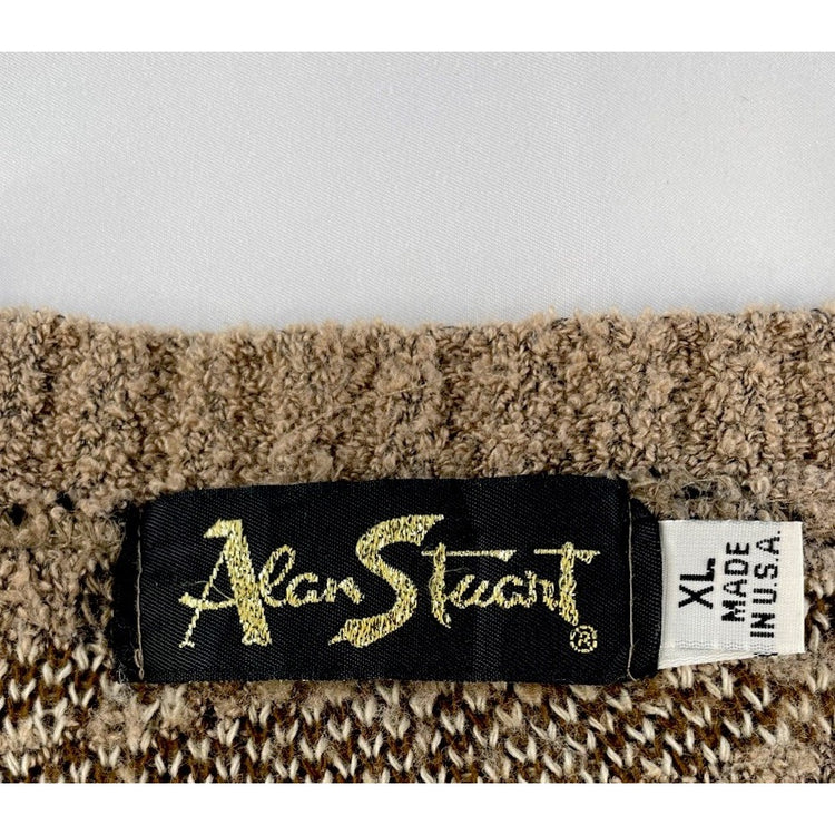 Mens Vintage Alan Stuart Cardigan Sweater Abstract Earth Tone Pattern Size XL
