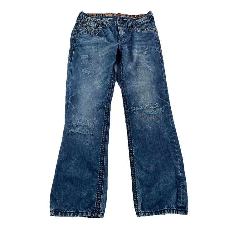 Men’s Rock Revival Yoel Straight Medium-Dark Wash Blue Jeans Size 32