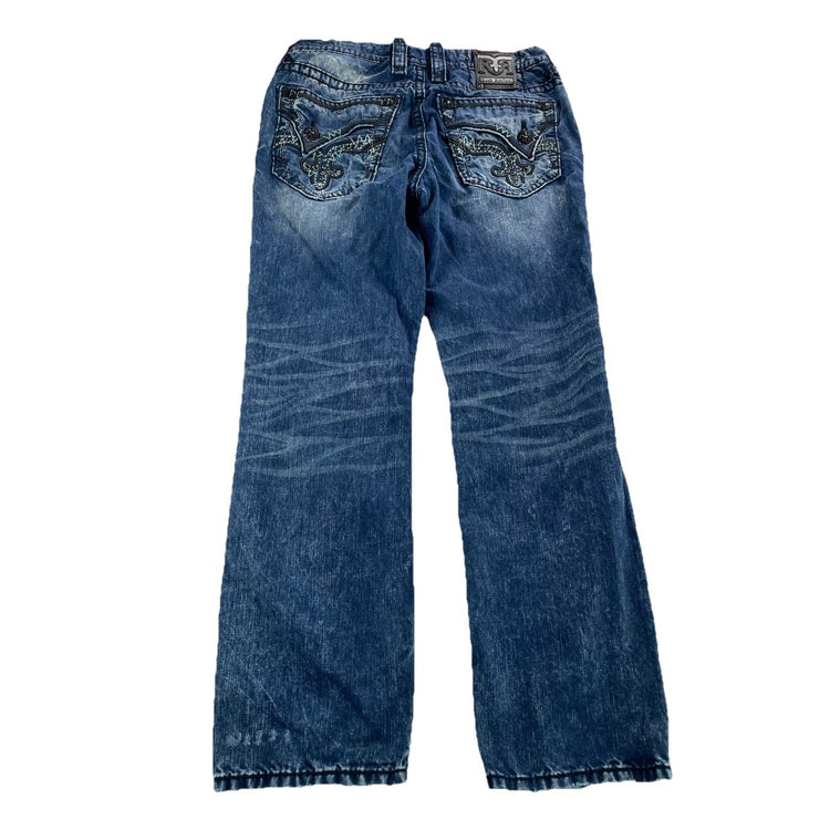 Men’s Rock Revival Yoel Straight Medium-Dark Wash Blue Jeans Size 32