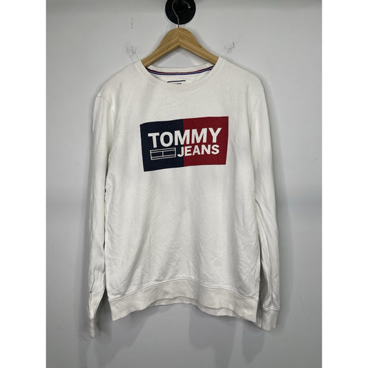 Men’s Tommy Jeans White Graphic Logo Pullover Sweatshirt Sz Large