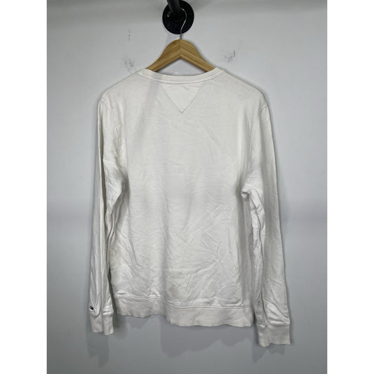 Men’s Tommy Jeans White Graphic Logo Pullover Sweatshirt Sz Large