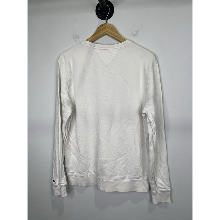 Men’s Tommy Jeans White Graphic Logo Pullover Sweatshirt Sz Large