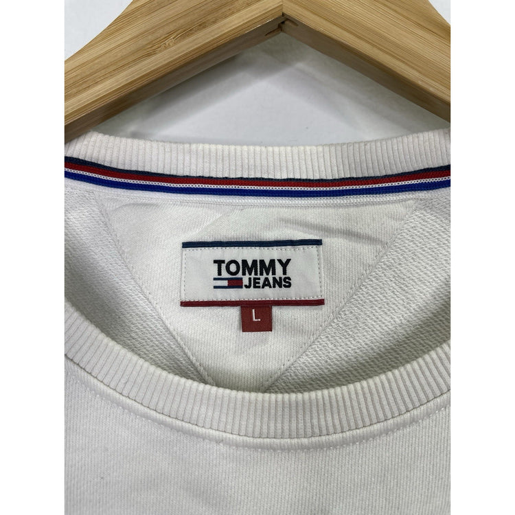 Men’s Tommy Jeans White Graphic Logo Pullover Sweatshirt Sz Large