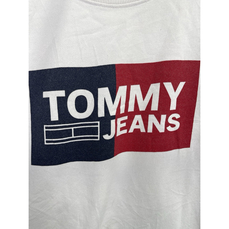 Men’s Tommy Jeans White Graphic Logo Pullover Sweatshirt Sz Large