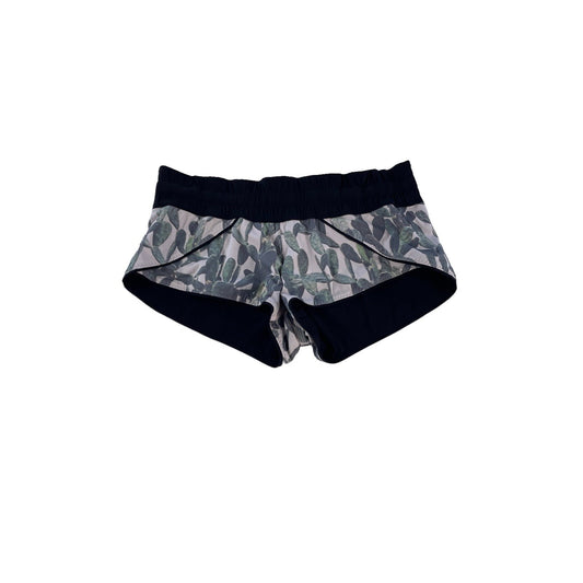 Womens Lululemon White Green Cactus Succulent Hotty Hot Low Rise Shorts Size S