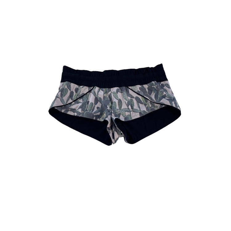 Womens Lululemon White Green Cactus Succulent Hotty Hot Low Rise Shorts Size S