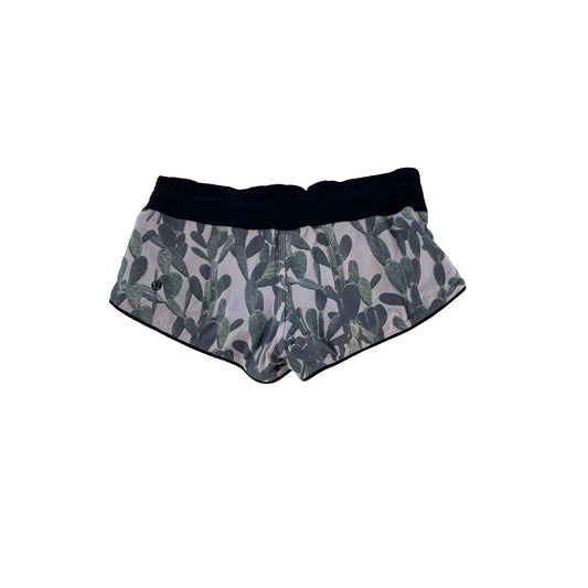 Womens Lululemon White Green Cactus Succulent Hotty Hot Low Rise Shorts Size S