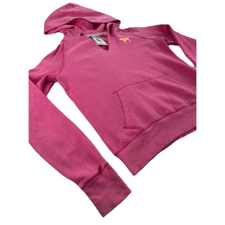 Womens Y2k PINK Victoria Secret T.O.E. Pink V Neck Hoodie Size S