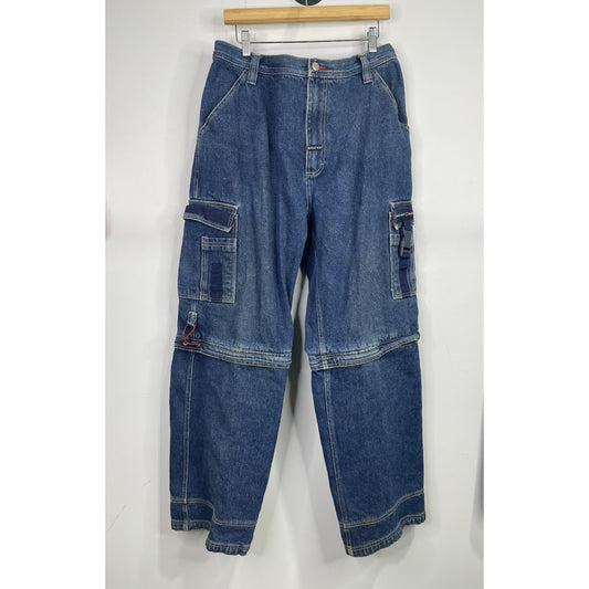 MENS VINTAGE BUGLE BOY Baggy JORTS DENIM ZIP Blue CARGO SHORTS Y2K SKATE 38x34