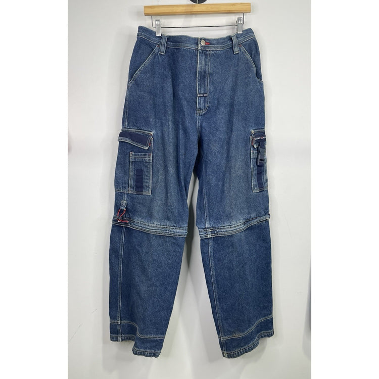 MENS VINTAGE BUGLE BOY Baggy JORTS DENIM ZIP Blue CARGO SHORTS Y2K SKATE 38x34