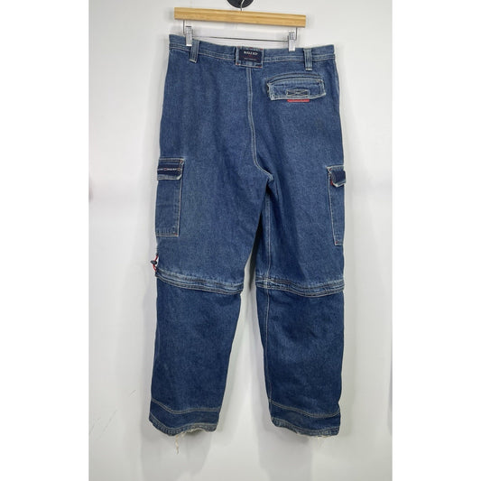 MENS VINTAGE BUGLE BOY Baggy JORTS DENIM ZIP Blue CARGO SHORTS Y2K SKATE 38x34