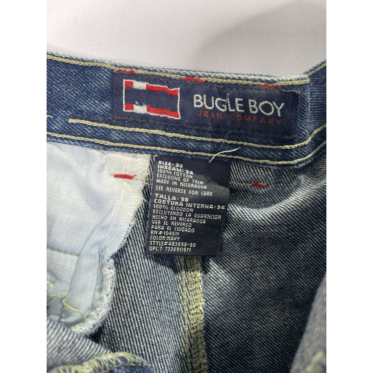 MENS VINTAGE BUGLE BOY Baggy JORTS DENIM ZIP Blue CARGO SHORTS Y2K SKATE 38x34