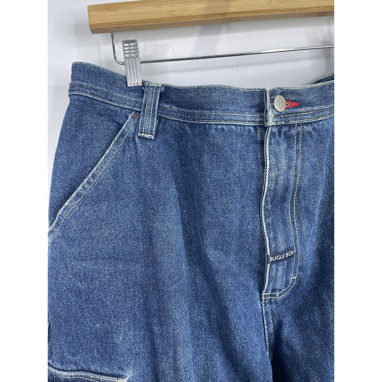 MENS VINTAGE BUGLE BOY Baggy JORTS DENIM ZIP Blue CARGO SHORTS Y2K SKATE 38x34