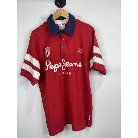 PEPE (UK) PJL Pepe Jeans London Mens Polo Rugby Shirt 73 Red Cotton XL