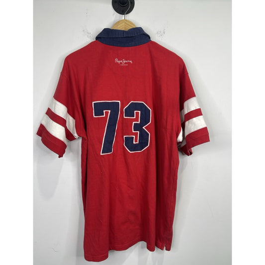 PEPE (UK) PJL Pepe Jeans London Mens Polo Rugby Shirt 73 Red Cotton XL