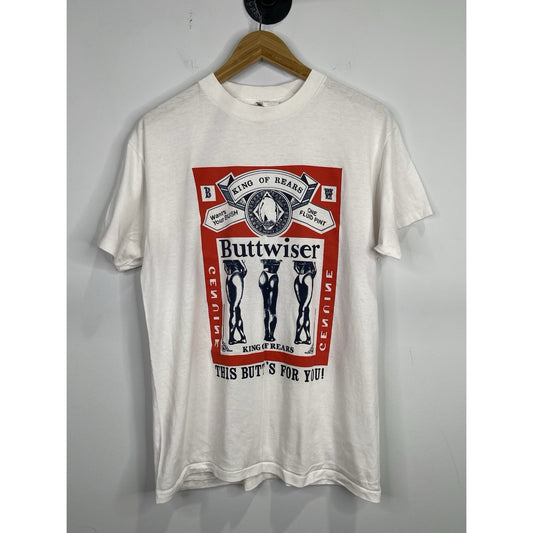Men’s White and Red King of Rears Buttwiser Short Sleeve T Shirt Sz Large