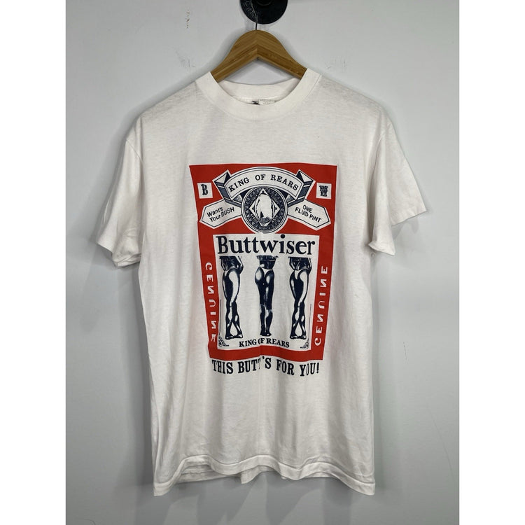 Men’s White and Red King of Rears Buttwiser Short Sleeve T Shirt Sz Large
