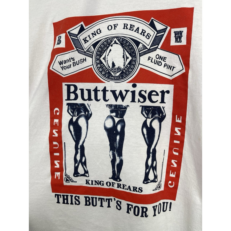 Men’s White and Red King of Rears Buttwiser Short Sleeve T Shirt Sz Large