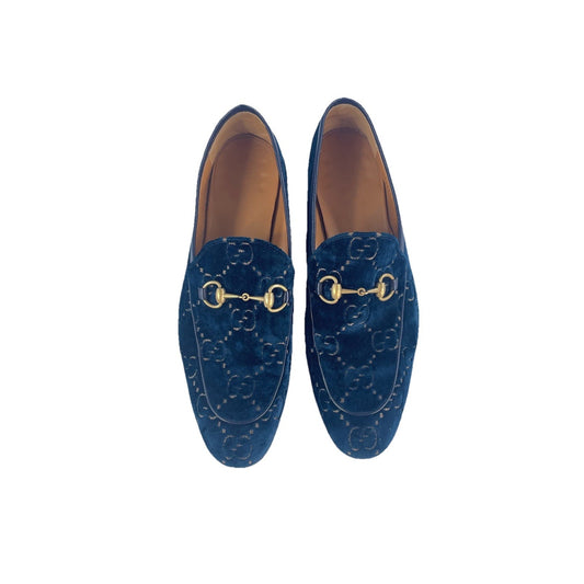 GUCCI Teal Blue GG Velvet Horsebit Loafers Dress Shoes Size 11 1/2 Uk 12 Us