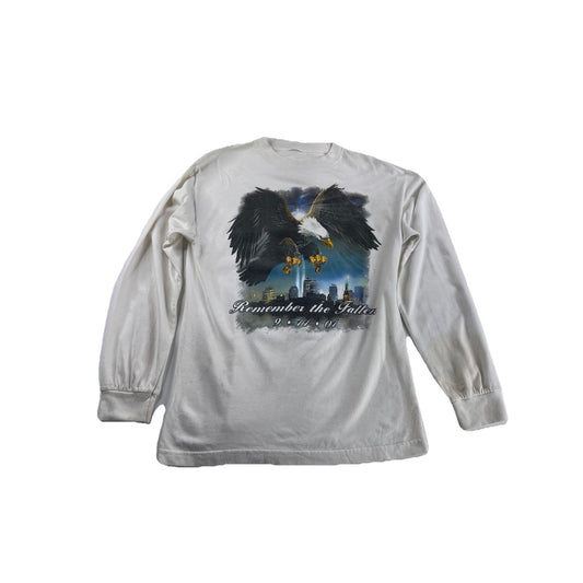 Mens White Long Sleeve T Shirt Remember The Fallen Size M