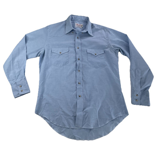 Mens Vintage Wrangler Western Pearl Snap LongSleeve ButtonUp Shirt Size 16 1/2