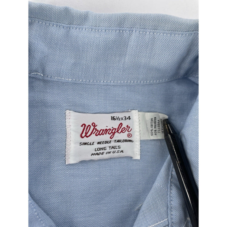 Mens Vintage Wrangler Western Pearl Snap LongSleeve ButtonUp Shirt Size 16 1/2