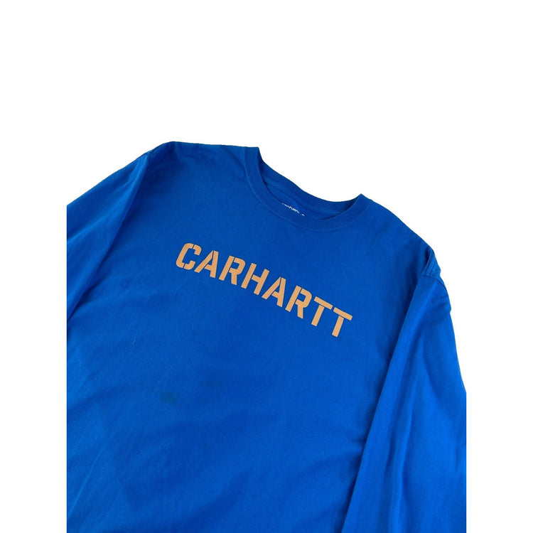 Mens Carhartt Loose Fit Blue W Orange Logo Longsleeve Shirt Size XL