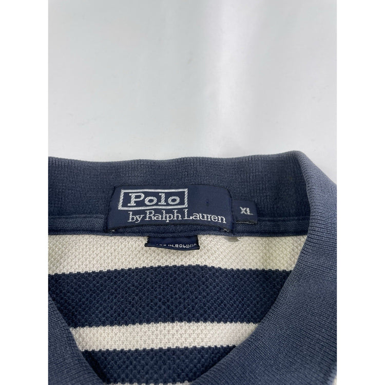 Mens Polo Ralph Lauren Size XL Striped White & Navy Blue Polo