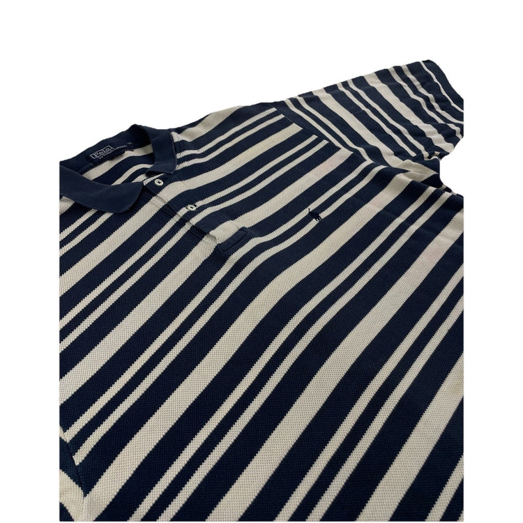 Mens Polo Ralph Lauren Size XL Striped White & Navy Blue Polo