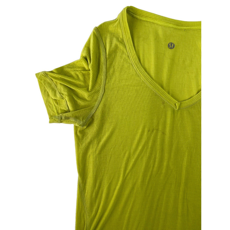 Women's Lululemon Ribbed V-Neck Athletic T-Shirt Lime Green Size L