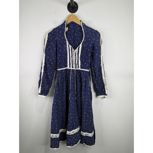 1970’s Vintage Gunne Sax Jessica McClintock Prairie Maxi Dress Navy Floral Sz 5