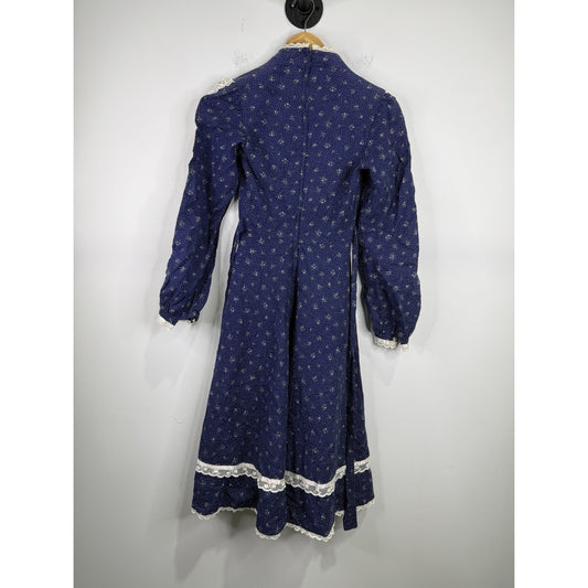 1970’s Vintage Gunne Sax Jessica McClintock Prairie Maxi Dress Navy Floral Sz 5