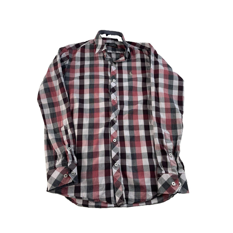 Mens Polo Ralph Lauren Red & Gray Button Up Shirt Size 15