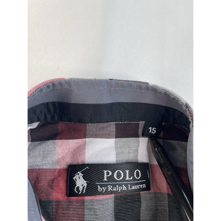 Mens Polo Ralph Lauren Red & Gray Button Up Shirt Size 15