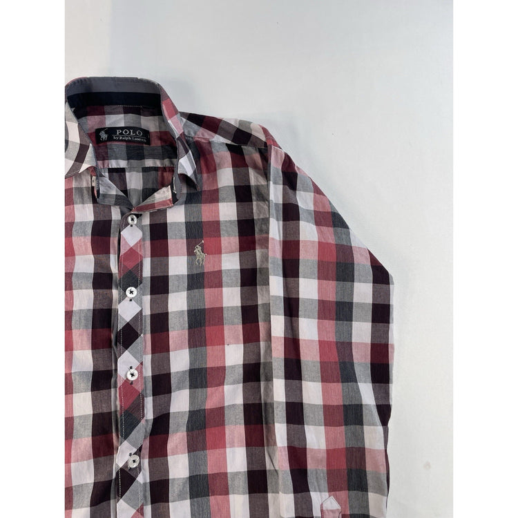 Mens Polo Ralph Lauren Red & Gray Button Up Shirt Size 15