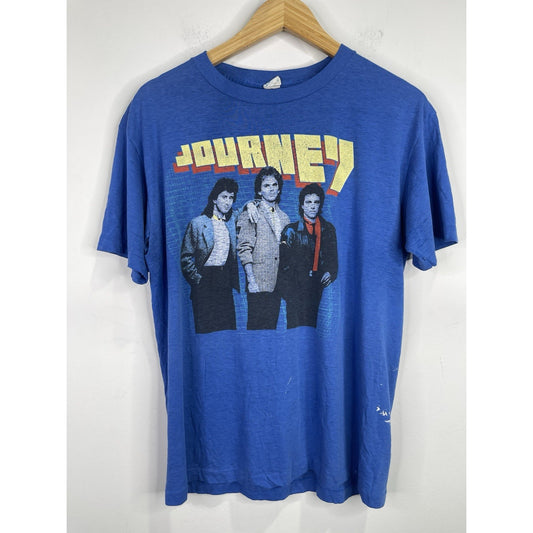 Vintage 1980s Journey Raised On Radio Blue Men’s Graphic Double Sided T-Shirt Size XL