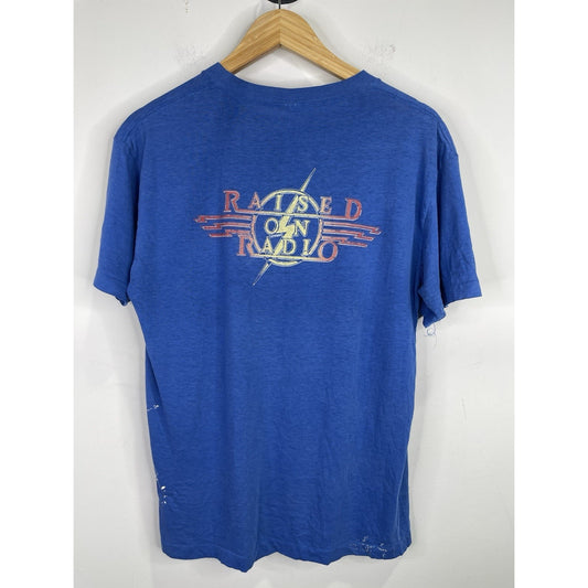 Vintage 1980s Journey Raised On Radio Blue Men’s Graphic Double Sided T-Shirt Size XL