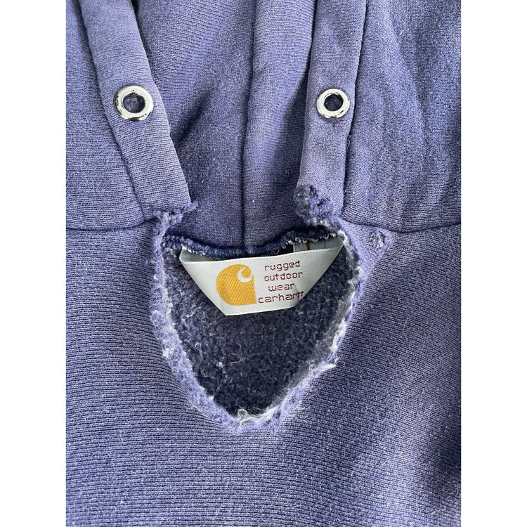 Mens Vintage Carhartt Snap-Neck Pullover Hoodie Navy Blue Size M