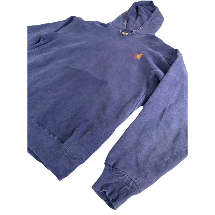 Mens Vintage Carhartt Snap-Neck Pullover Hoodie Navy Blue Size M